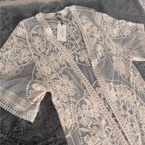 Solitaire Swim Ivory Lace Kimono CoverUp NWT
